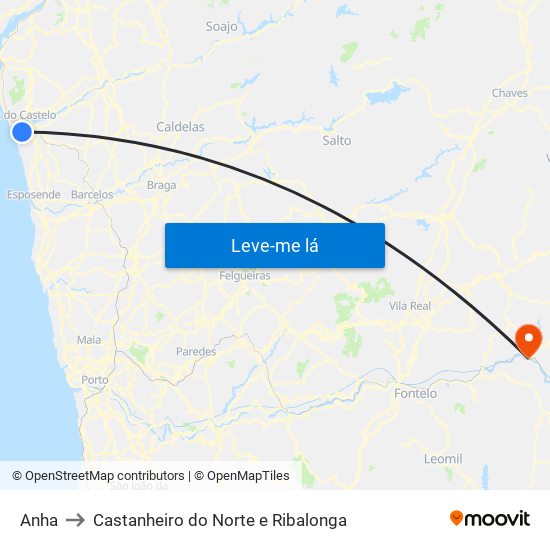 Anha to Castanheiro do Norte e Ribalonga map