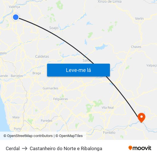 Cerdal to Castanheiro do Norte e Ribalonga map