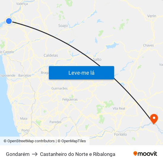 Gondarém to Castanheiro do Norte e Ribalonga map