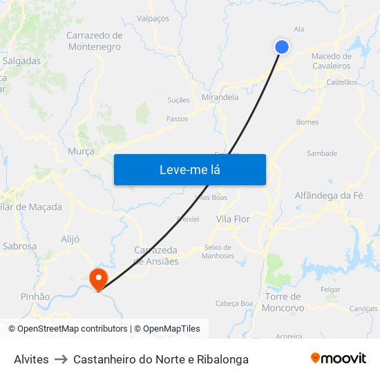 Alvites to Castanheiro do Norte e Ribalonga map