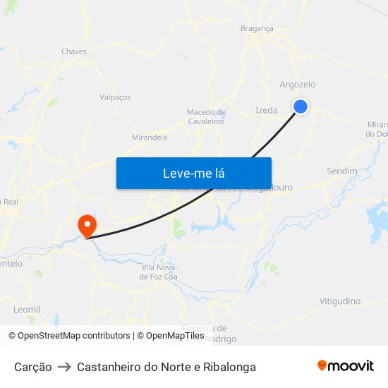 Carção to Castanheiro do Norte e Ribalonga map