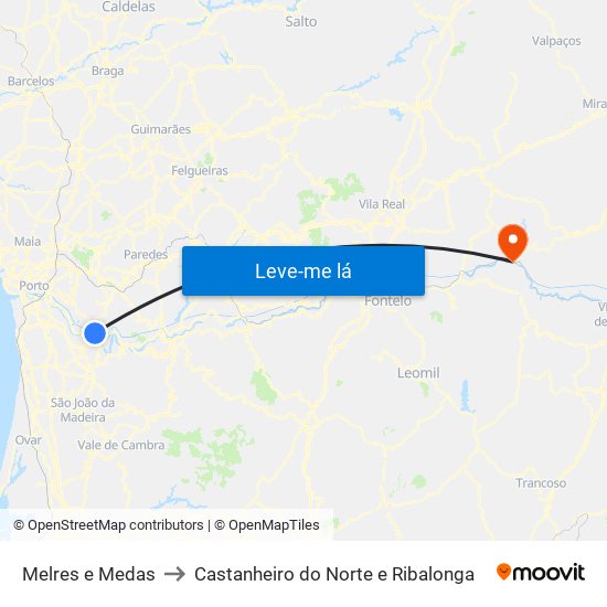 Melres e Medas to Castanheiro do Norte e Ribalonga map
