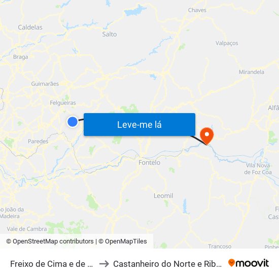 Freixo de Cima e de Baixo to Castanheiro do Norte e Ribalonga map