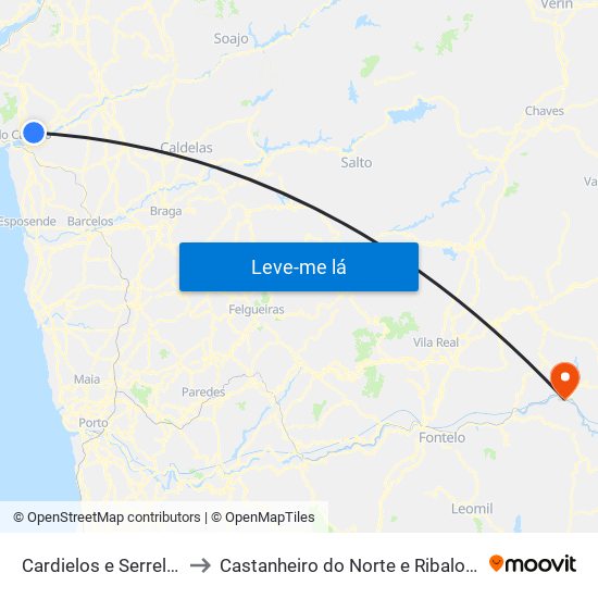 Cardielos e Serreleis to Castanheiro do Norte e Ribalonga map