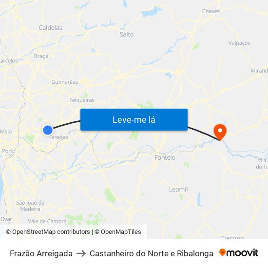 Frazão Arreigada to Castanheiro do Norte e Ribalonga map