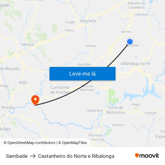 Sambade to Castanheiro do Norte e Ribalonga map