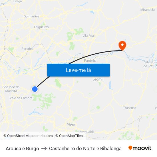 Arouca e Burgo to Castanheiro do Norte e Ribalonga map