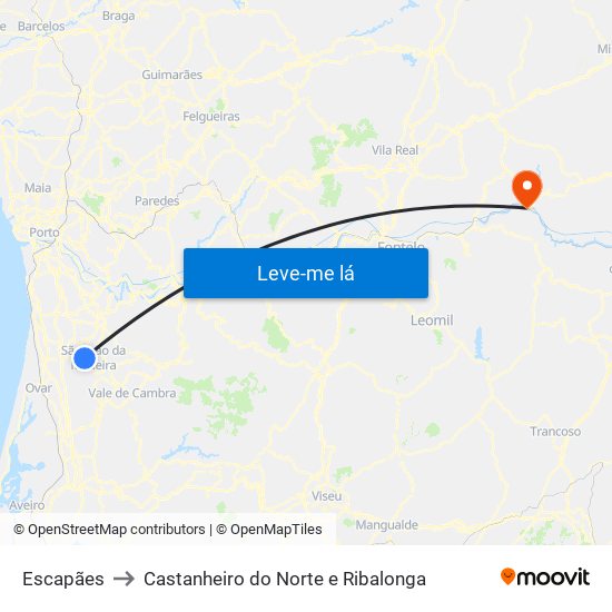 Escapães to Castanheiro do Norte e Ribalonga map