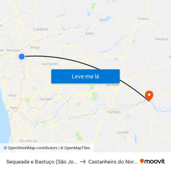 Sequeade e Bastuço (São João e Santo Estêvão) to Castanheiro do Norte e Ribalonga map