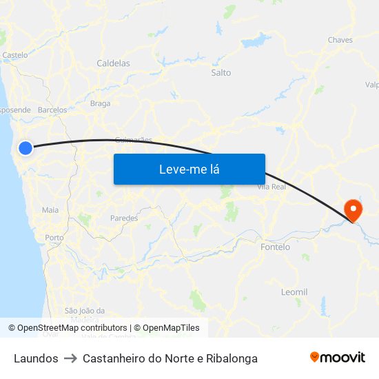 Laundos to Castanheiro do Norte e Ribalonga map