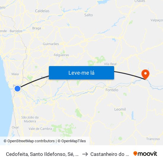 Cedofeita, Santo Ildefonso, Sé, Miragaia, São Nicolau e Vitória to Castanheiro do Norte e Ribalonga map