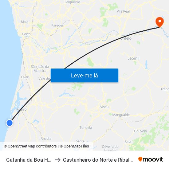 Gafanha da Boa Hora to Castanheiro do Norte e Ribalonga map
