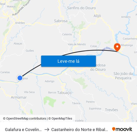 Galafura e Covelinhas to Castanheiro do Norte e Ribalonga map