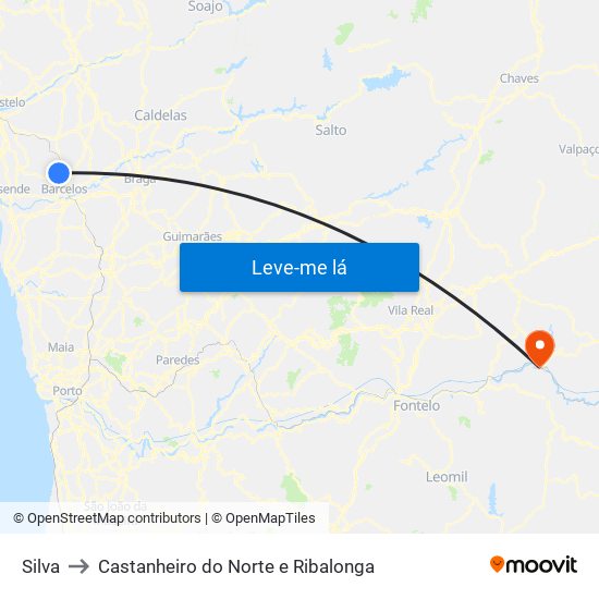 Silva to Castanheiro do Norte e Ribalonga map