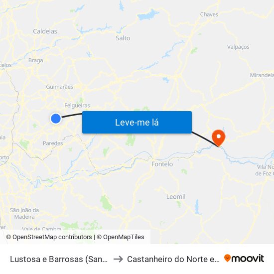 Lustosa e Barrosas (Santo Estêvão) to Castanheiro do Norte e Ribalonga map