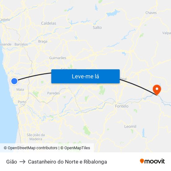 Gião to Castanheiro do Norte e Ribalonga map