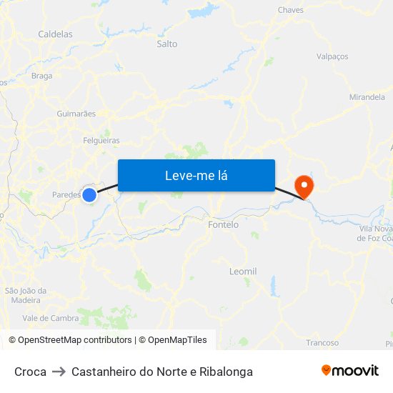 Croca to Castanheiro do Norte e Ribalonga map