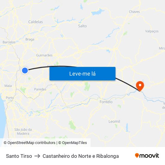 Santo Tirso to Castanheiro do Norte e Ribalonga map