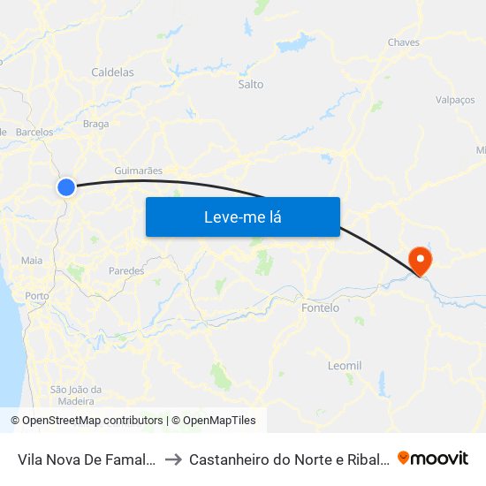 Vila Nova De Famalicão to Castanheiro do Norte e Ribalonga map