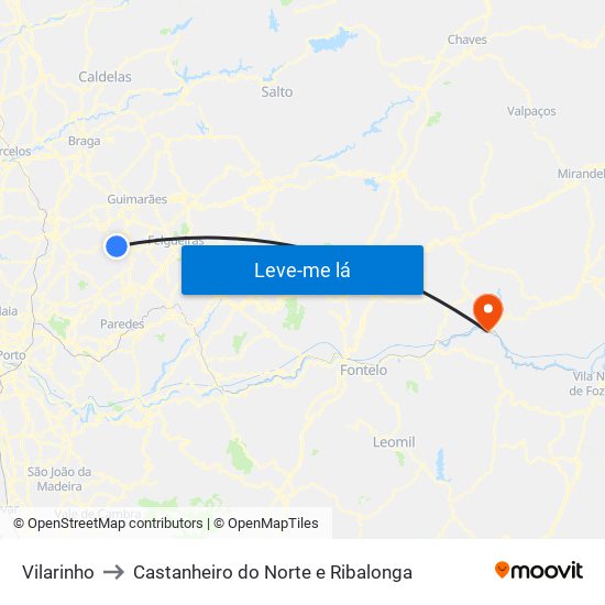 Vilarinho to Castanheiro do Norte e Ribalonga map