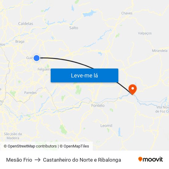Mesão Frio to Castanheiro do Norte e Ribalonga map