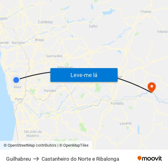 Guilhabreu to Castanheiro do Norte e Ribalonga map