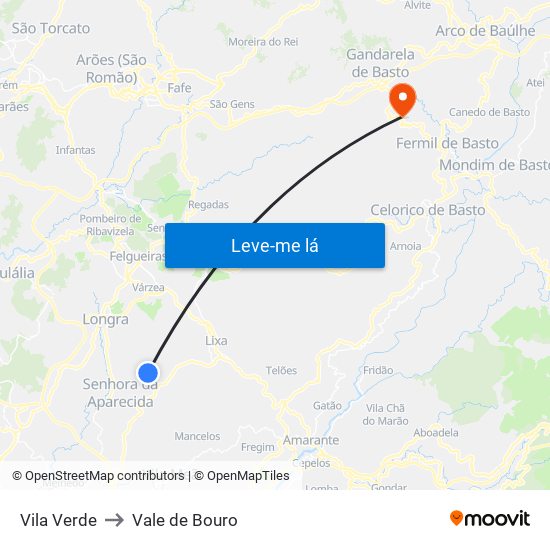 Vila Verde to Vale de Bouro map