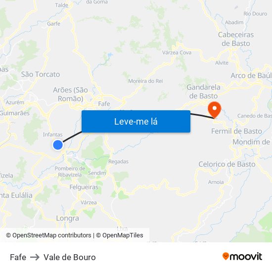 Fafe to Vale de Bouro map