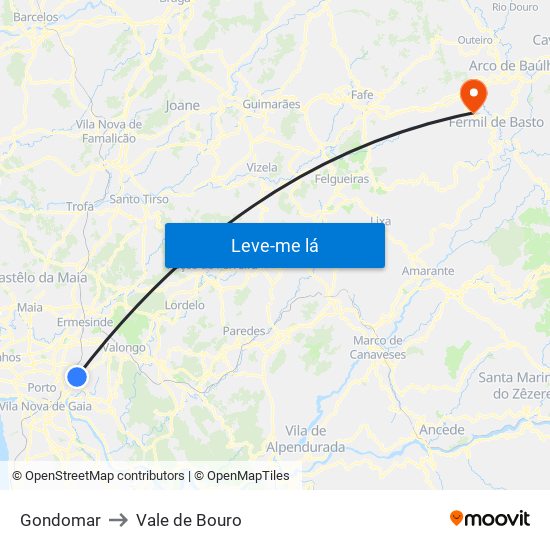 Gondomar to Vale de Bouro map