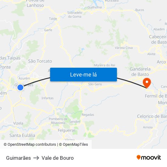 Guimarães to Vale de Bouro map