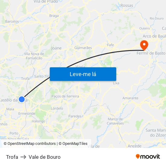 Trofa to Vale de Bouro map