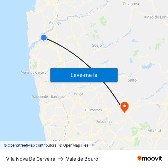 Vila Nova De Cerveira to Vale de Bouro map