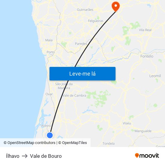 Ílhavo to Vale de Bouro map