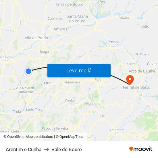 Arentim e Cunha to Vale de Bouro map