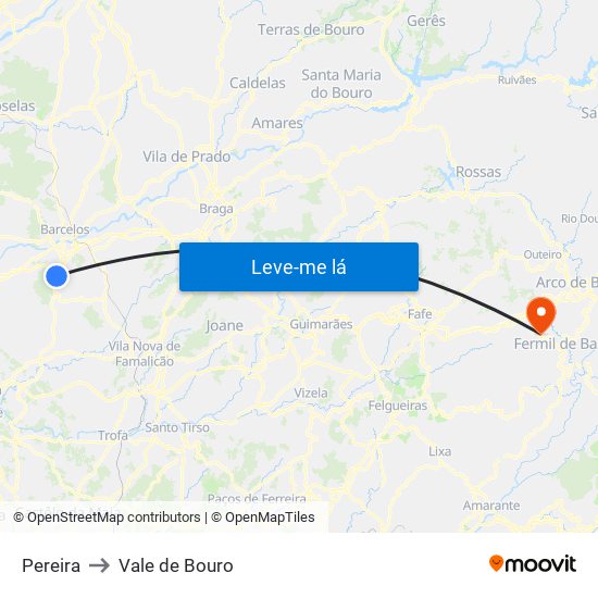 Pereira to Vale de Bouro map