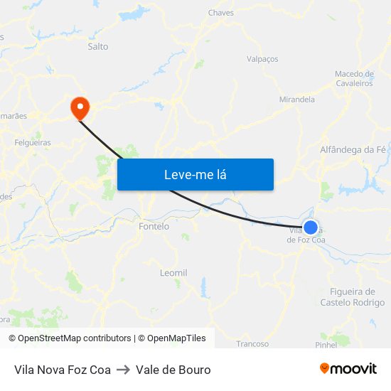 Vila Nova Foz Coa to Vale de Bouro map