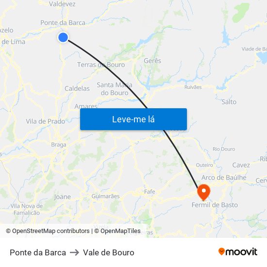 Ponte da Barca to Vale de Bouro map