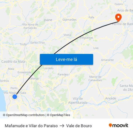 Mafamude e Vilar do Paraíso to Vale de Bouro map