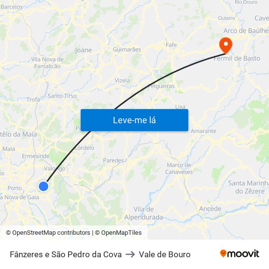 Fânzeres e São Pedro da Cova to Vale de Bouro map