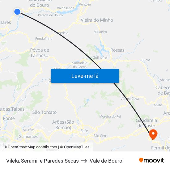 Vilela, Seramil e Paredes Secas to Vale de Bouro map