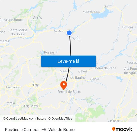 Ruivães e Campos to Vale de Bouro map