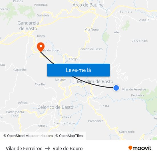 Vilar de Ferreiros to Vale de Bouro map
