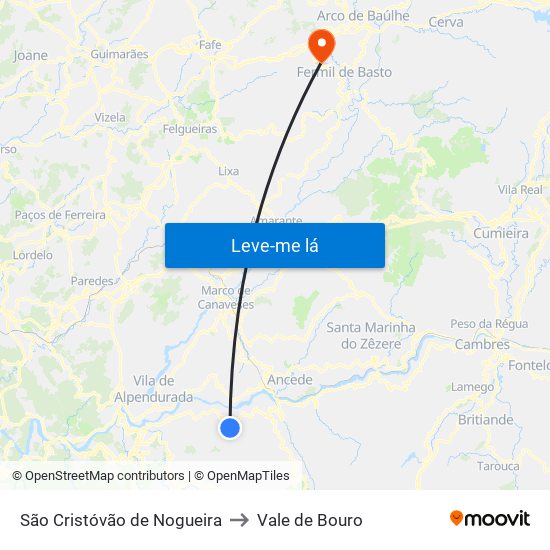 São Cristóvão de Nogueira to Vale de Bouro map