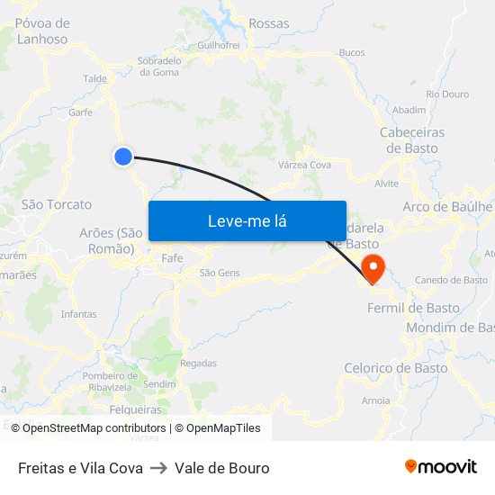 Freitas e Vila Cova to Vale de Bouro map