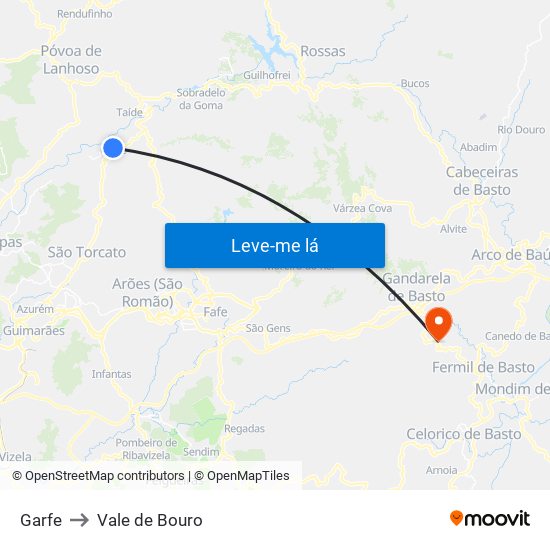 Garfe to Vale de Bouro map