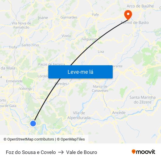 Foz do Sousa e Covelo to Vale de Bouro map