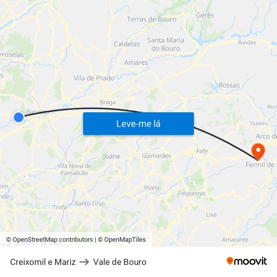 Creixomil e Mariz to Vale de Bouro map