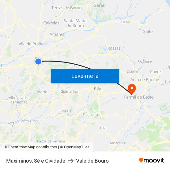 Maximinos, Sé e Cividade to Vale de Bouro map