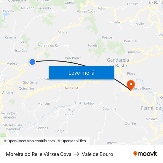 Moreira do Rei e Várzea Cova to Vale de Bouro map