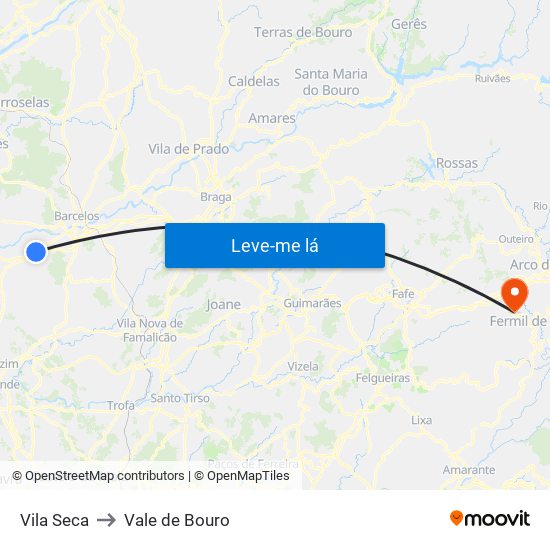 Vila Seca to Vale de Bouro map